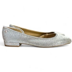 Juicy Couture Women’s Flats 8.5 Silver Rhinestone D’Orsay Sparkle Slip-On Shoes